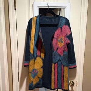 Anthropologie Troubadour Felted Wool Multicolor Floral Cardigan